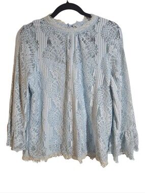 #344. Heartloom Pale Blue Lace Long-Sleeve Blouse